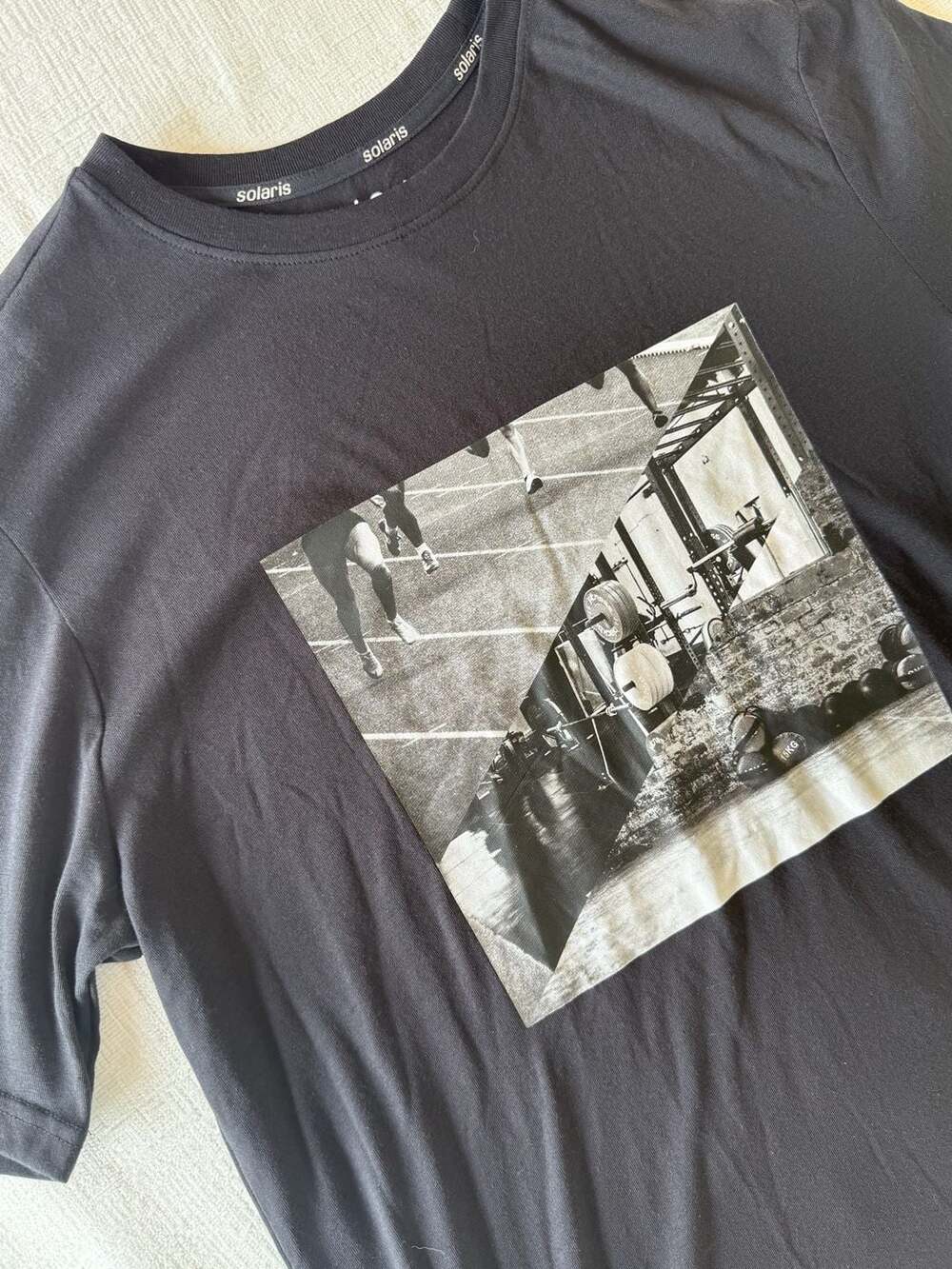Solaris Men's Black Athletic Graphic T-Shirt with Gym Photo Print